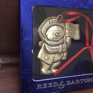 Reed & Barton Silver Snowman w/Flag Ornament NIB
